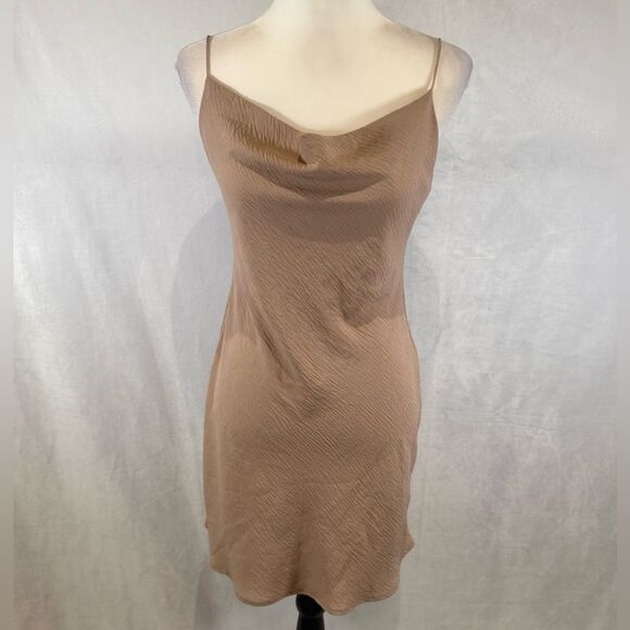 Timing light mocha tan strappy mini cowl neck dress size small - Picture 3 of 8